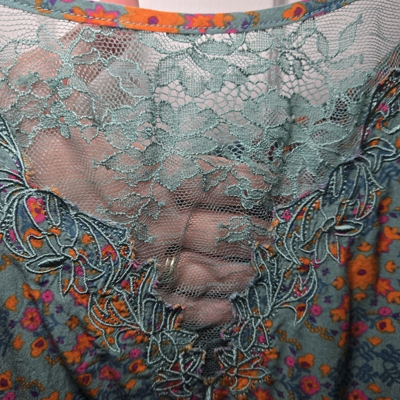 Natual Life Piper Mini Dress Teal Floral Gypsy Lace Hippie Tiered Boho Size XL - Picture 6 of 13